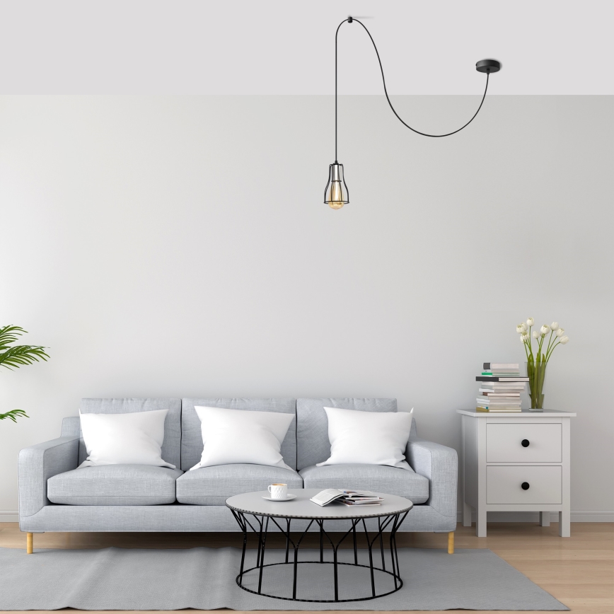 Lustra ar auklu TUBE LONG 1xE27/15W/230V melna/spīdīgi hromēts
