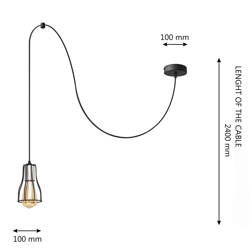 Lustra ar auklu TUBE LONG 1xE27/15W/230V melna/spīdīgi hromēts