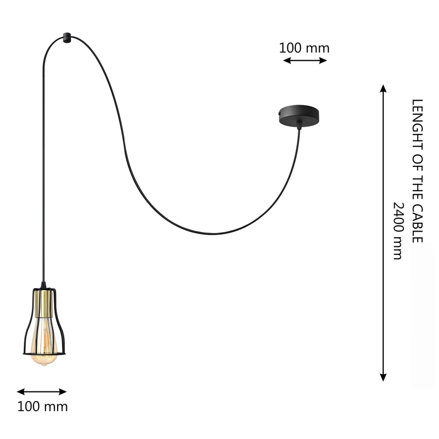 Lustra ar auklu TUBE LONG 1xE27/15W/230V melna/zelta