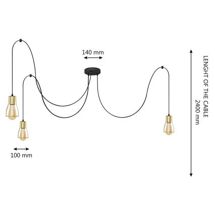 Lustra ar auklu TUBE LONG 3xE27/10W/230V melna/zelta