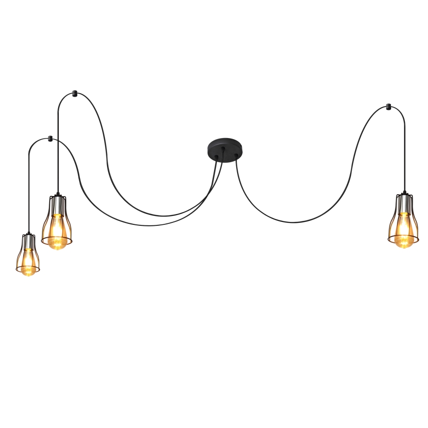 Lustra ar auklu TUBE LONG 3xE27/15W/230V melna/spīdīgi hromēts