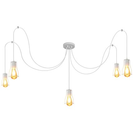 Lustra ar auklu TUBE LONG 5xE27/10W/230V balta