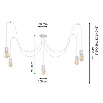 Lustra ar auklu TUBE LONG 5xE27/10W/230V balta