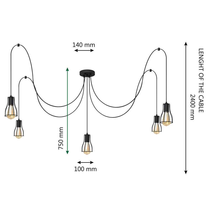 Lustra ar auklu TUBE LONG 5xE27/10W/230V melna