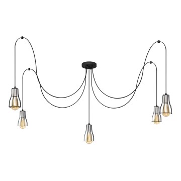 Lustra ar auklu TUBE LONG 5xE27/15W/230V melna/spīdīgi hromēts