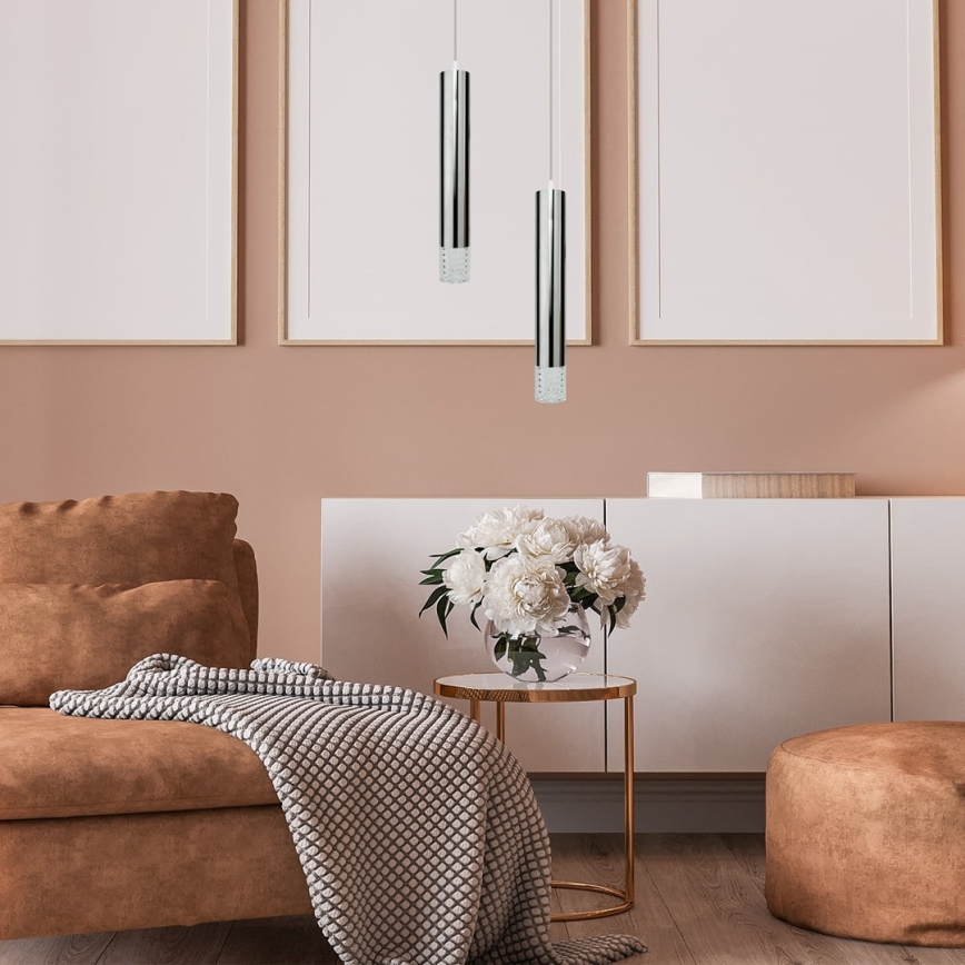 Lustra ar auklu TUBI 1xGU10/8W/230V spīdīgi hromēts