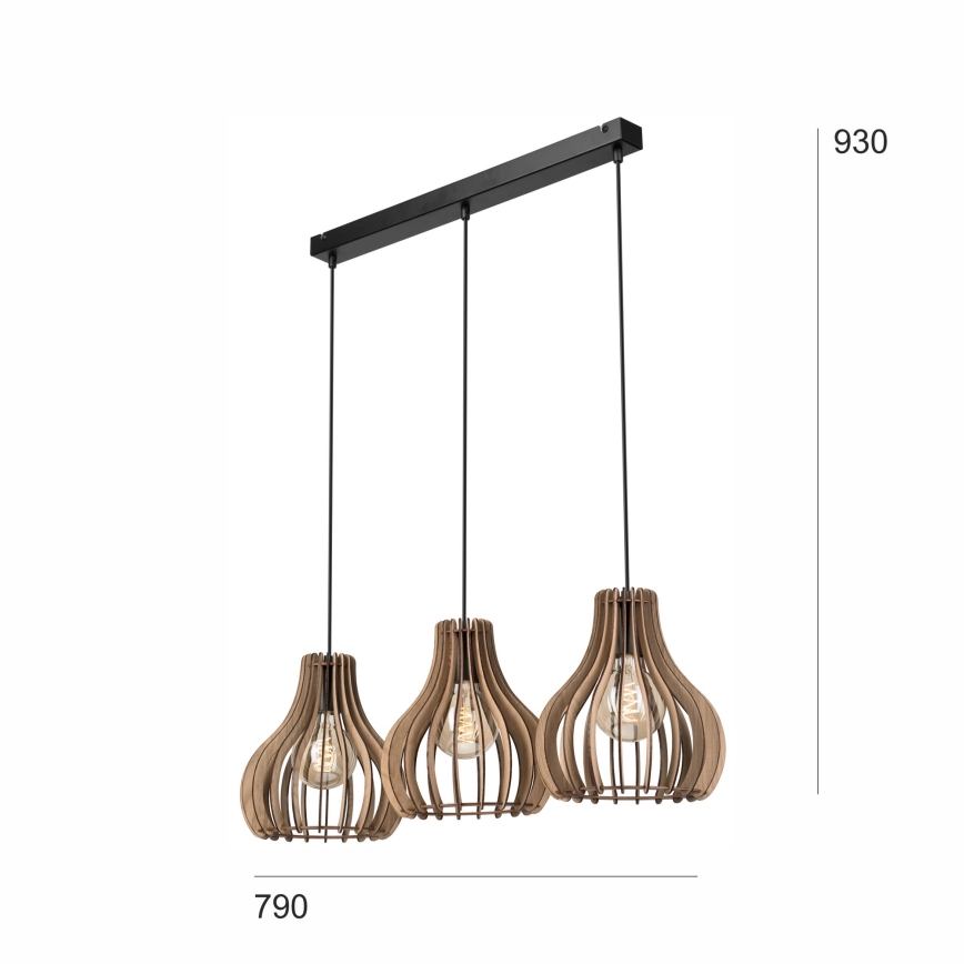 Lustra ar auklu TUCCI 3xE27/15W/230V ozols/melna
