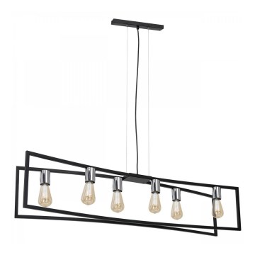 Lustra ar auklu TUNJA 6xE27/60W/230V melna/spīdīgi hromēts