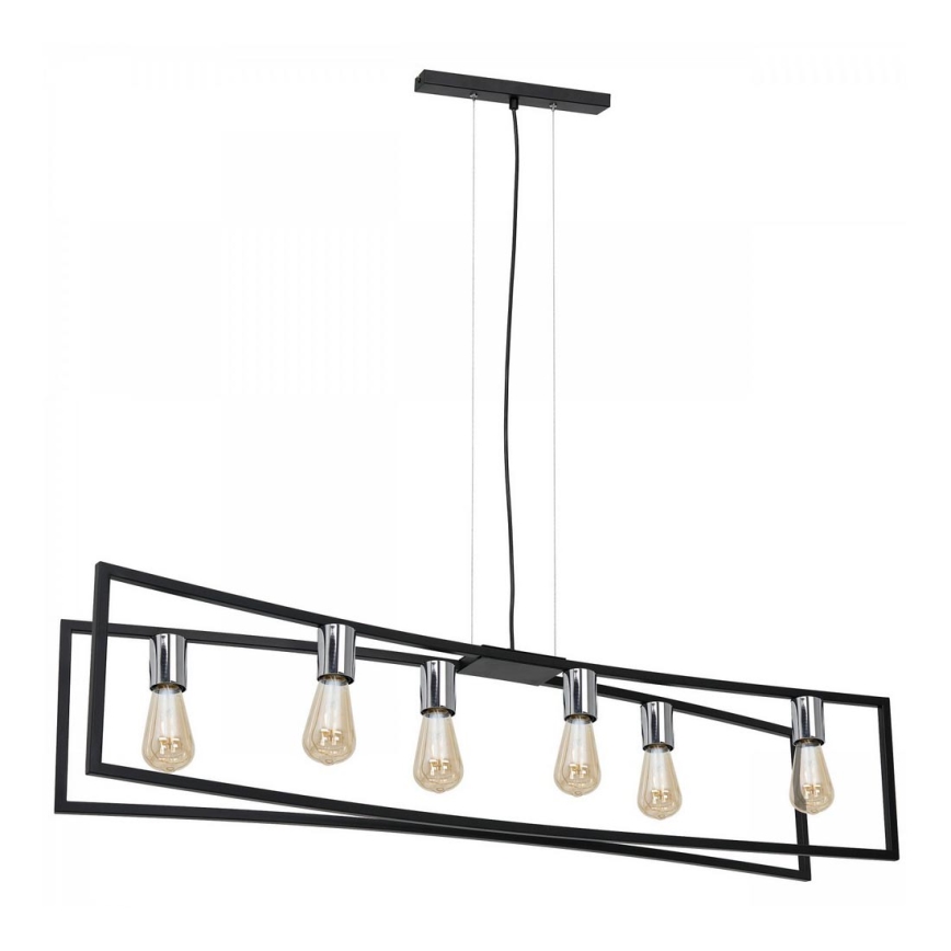 Lustra ar auklu TUNJA 6xE27/60W/230V melna/spīdīgi hromēts