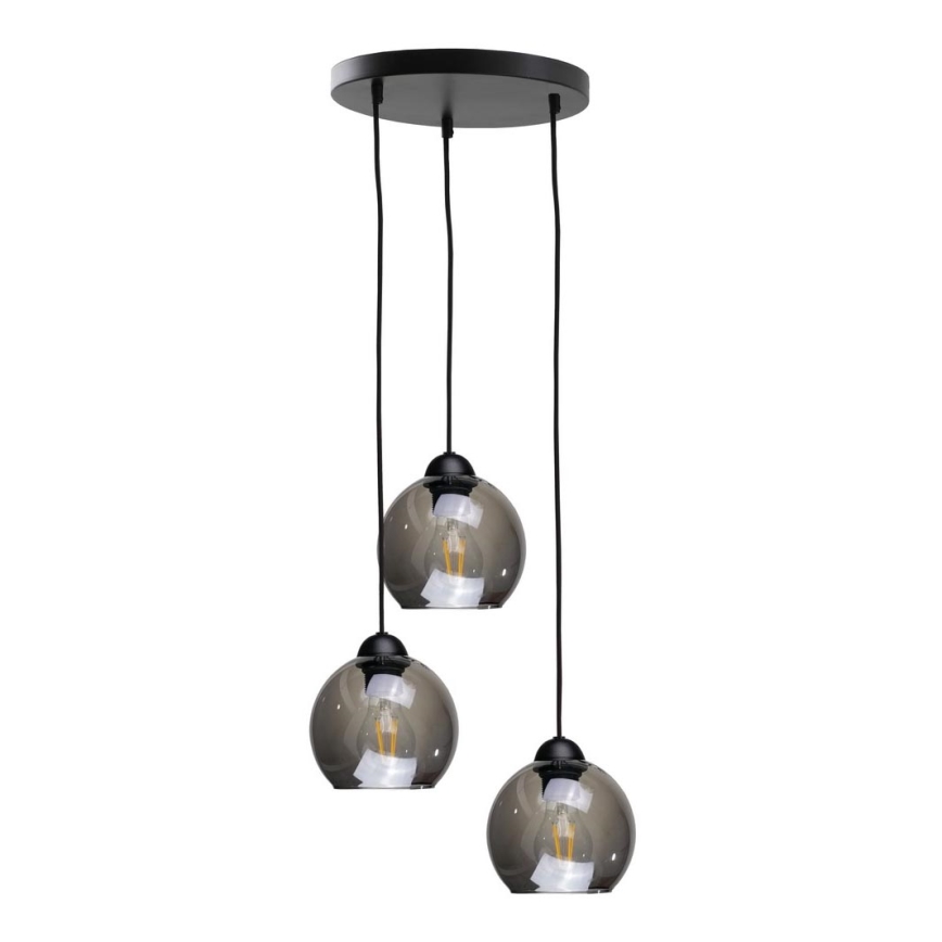 Lustra ar auklu UNO 3xE27/60W/230V melna/dūmakains