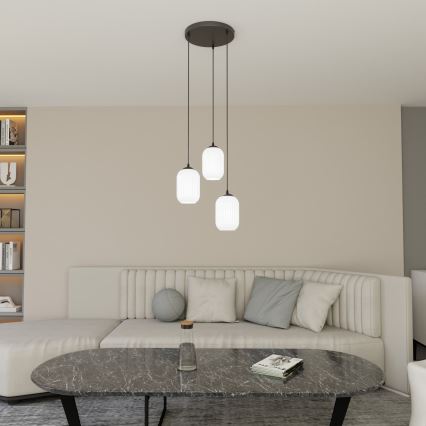 Lustra ar auklu VERDI 3xE27/15W/230V d. 30 cm melna/balta