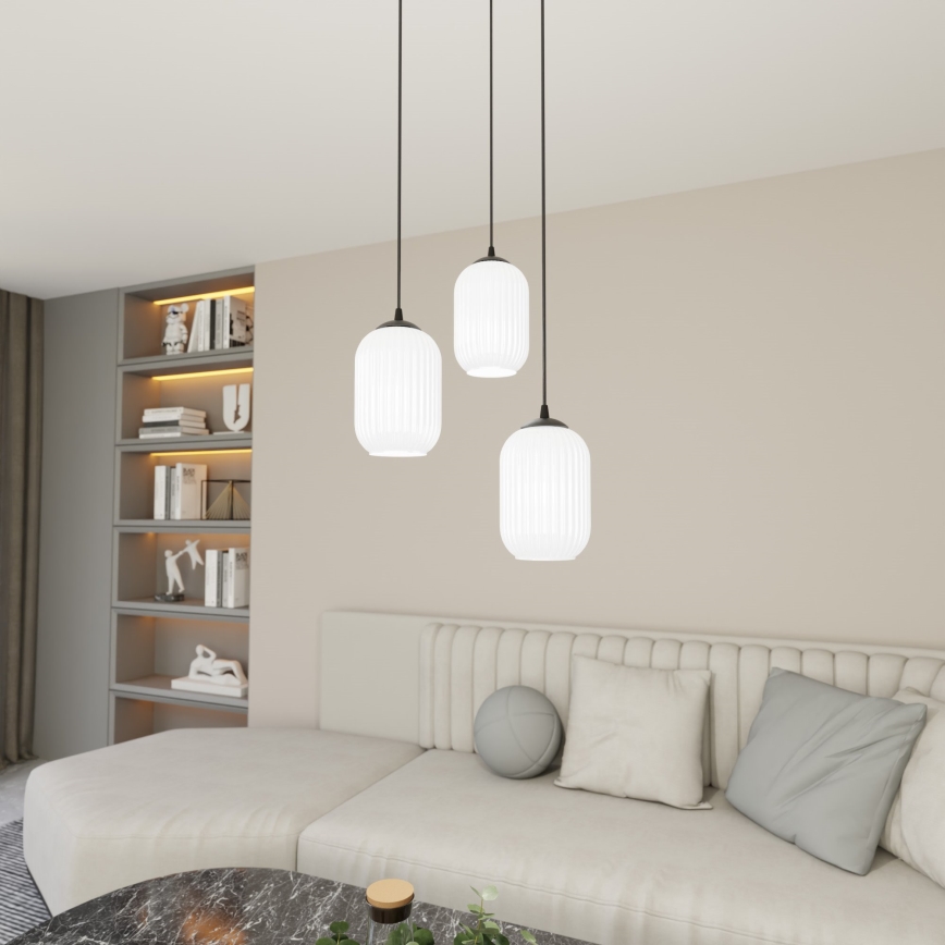 Lustra ar auklu VERDI 3xE27/15W/230V d. 30 cm melna/balta
