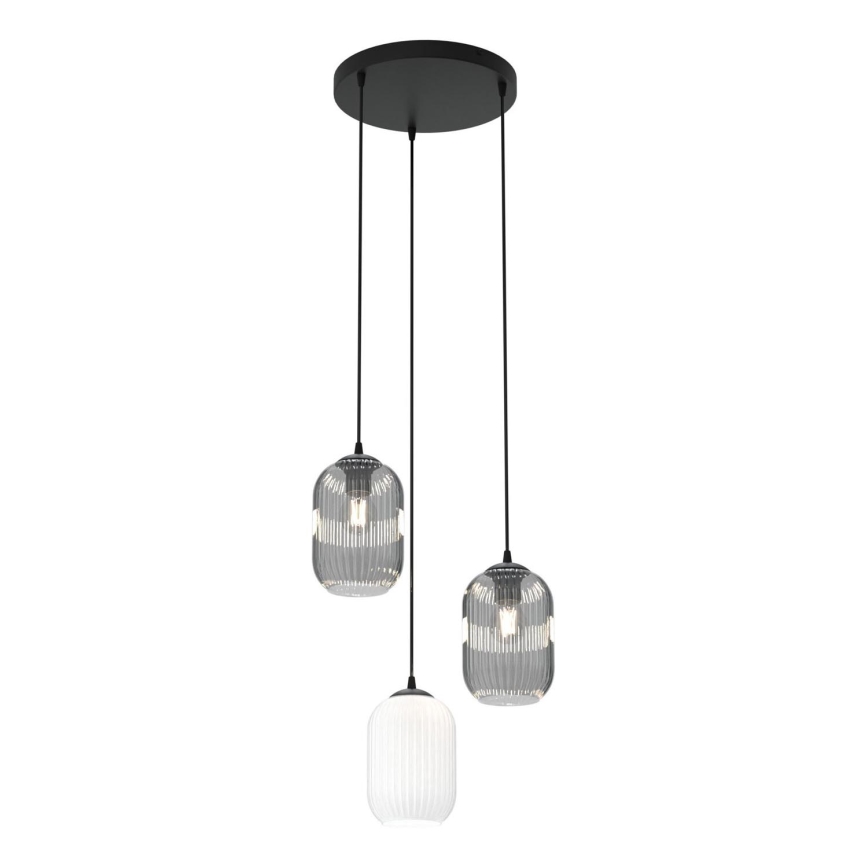 Lustra ar auklu VERDI 3xE27/15W/230V d. 30 cm melna/pelēka/balta