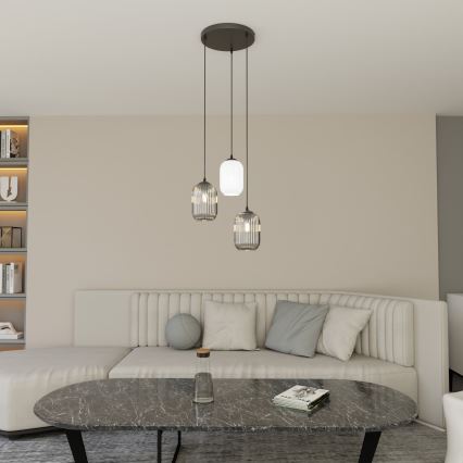 Lustra ar auklu VERDI 3xE27/15W/230V d. 30 cm melna/pelēka/balta
