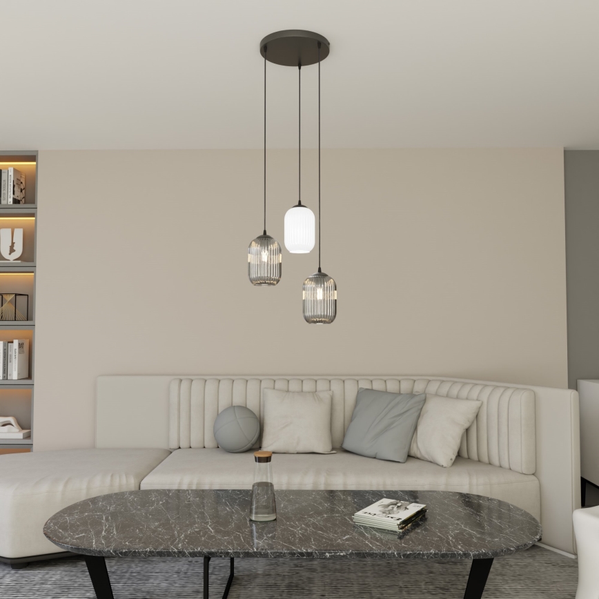 Lustra ar auklu VERDI 3xE27/15W/230V d. 30 cm melna/pelēka/balta