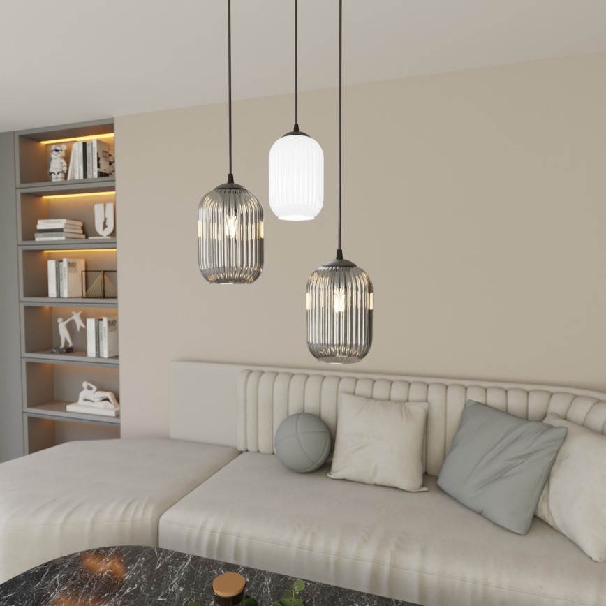 Lustra ar auklu VERDI 3xE27/15W/230V d. 30 cm melna/pelēka/balta