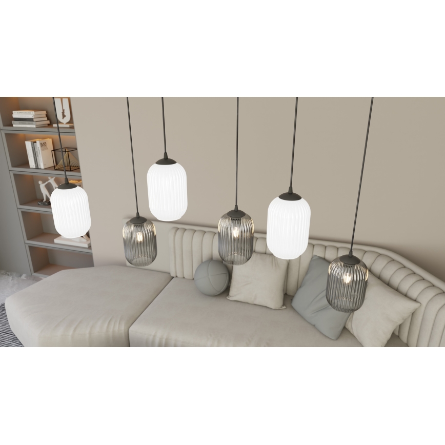 Lustra ar auklu VERDI 3xE27/15W/230V d. 30 cm melna/pelēka/balta