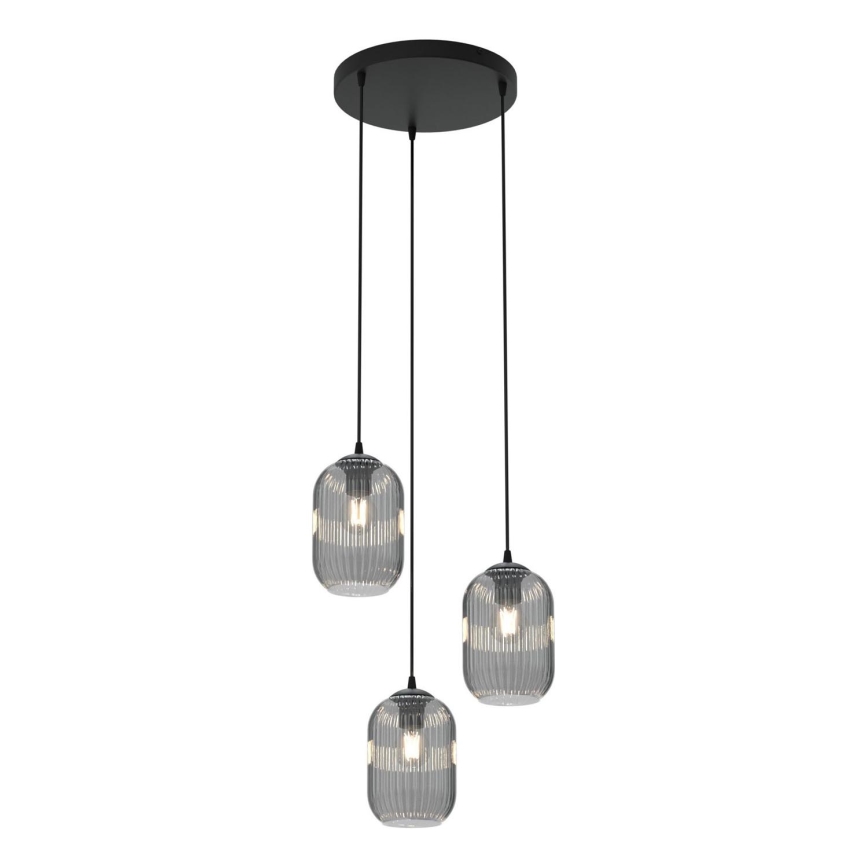 Lustra ar auklu VERDI 3xE27/15W/230V d. 30 cm melna/pelēka