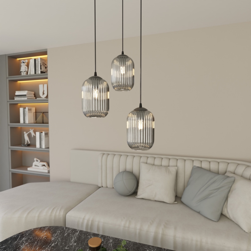 Lustra ar auklu VERDI 3xE27/15W/230V d. 30 cm melna/pelēka