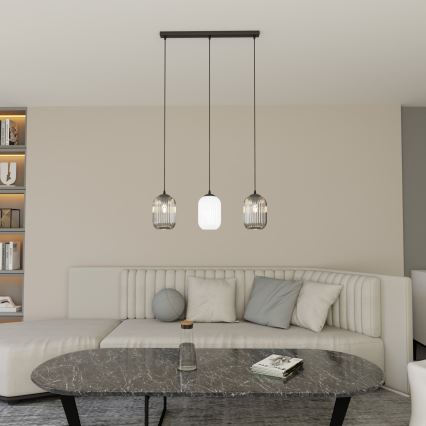 Lustra ar auklu VERDI 3xE27/15W/230V melna/pelēka/balta