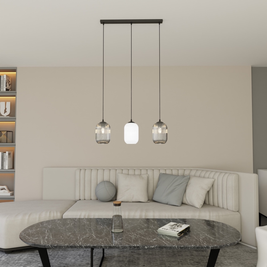 Lustra ar auklu VERDI 3xE27/15W/230V melna/pelēka/balta