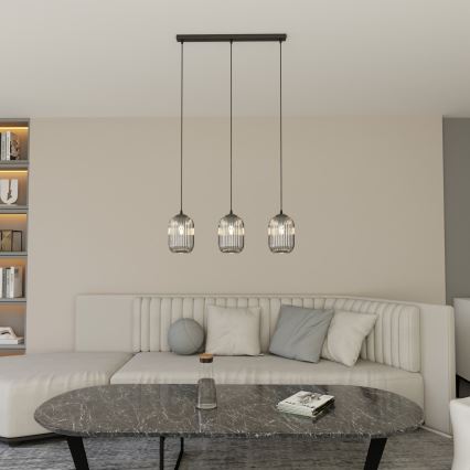 Lustra ar auklu VERDI 3xE27/15W/230V melna/pelēka