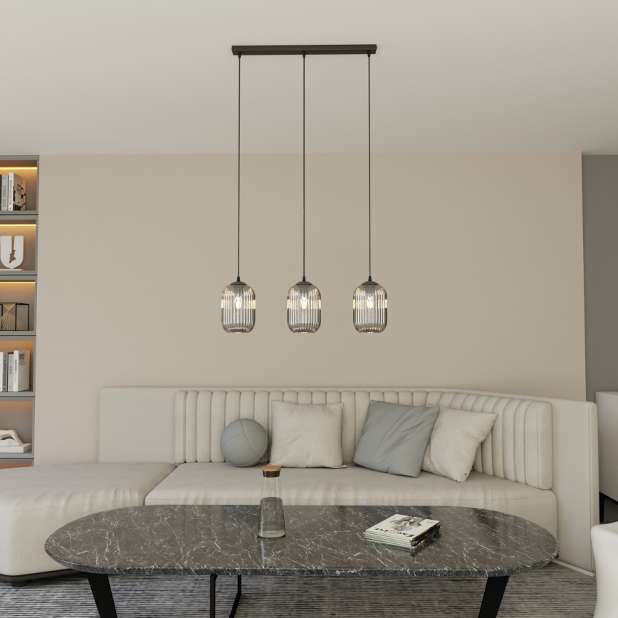 Lustra ar auklu VERDI 3xE27/15W/230V melna/pelēka