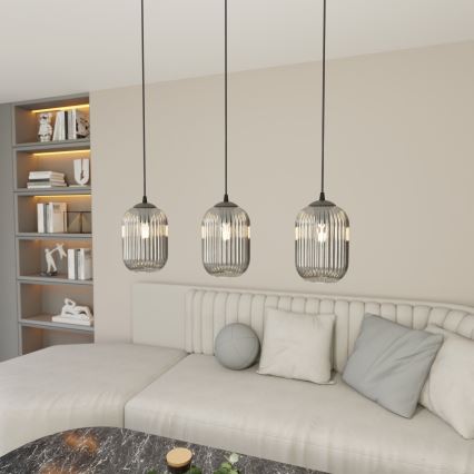 Lustra ar auklu VERDI 3xE27/15W/230V melna/pelēka