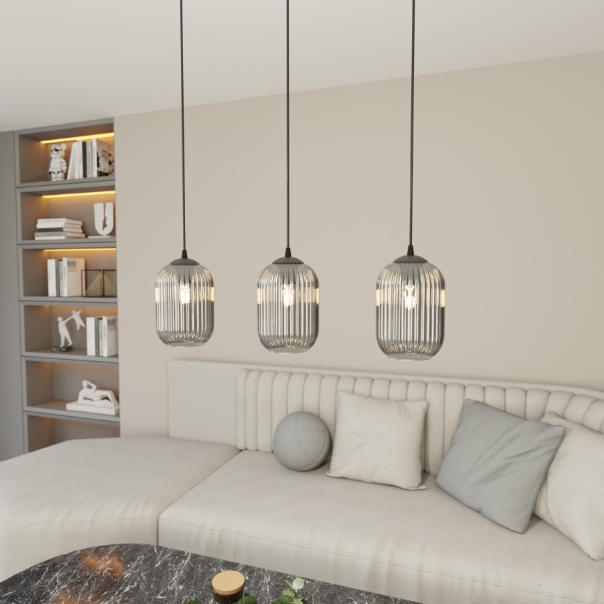 Lustra ar auklu VERDI 3xE27/15W/230V melna/pelēka