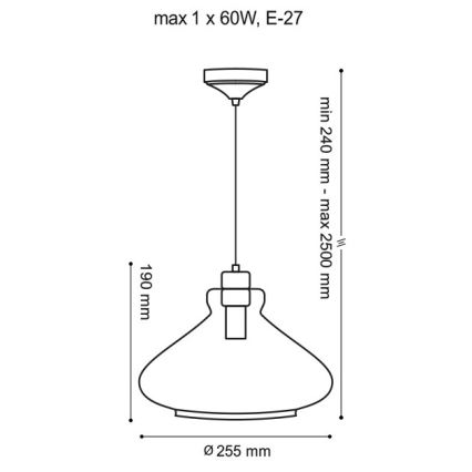 Lustra ar auklu VETRO 1xE27/60W/230V dižskābardis