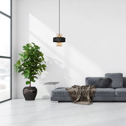 Lustra ar auklu VOLTA 1xE27/15W/230V melna/zeltaina
