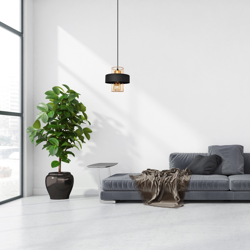 Lustra ar auklu VOLTA 1xE27/15W/230V melna/zeltaina