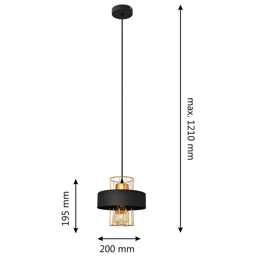 Lustra ar auklu VOLTA 1xE27/15W/230V melna/zeltaina