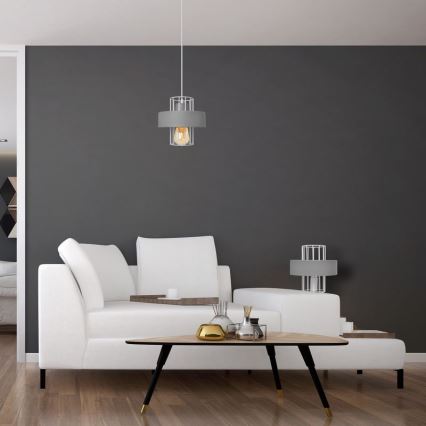 Lustra ar auklu VOLTA 1xE27/15W/230V pelēka