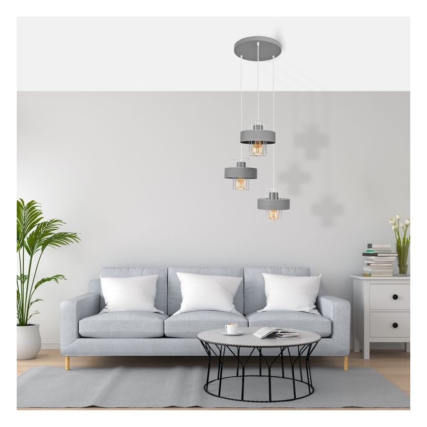 Lustra ar auklu VOLTA 3xE27/15W/230V d. 42 cm pelēka
