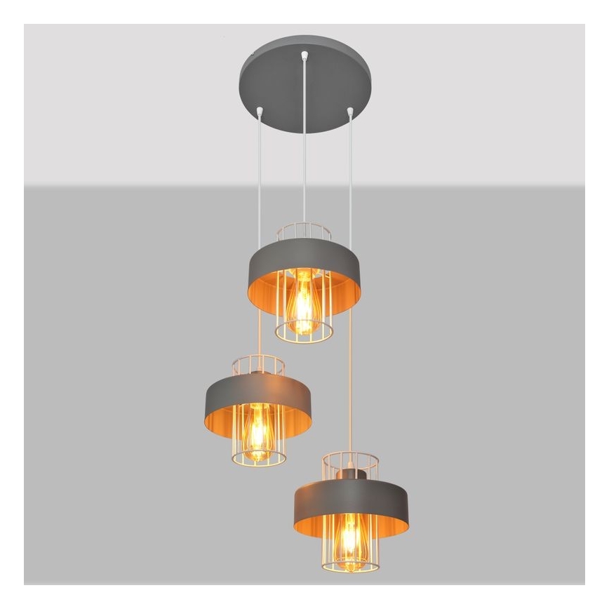 Lustra ar auklu VOLTA 3xE27/15W/230V d. 42 cm pelēka
