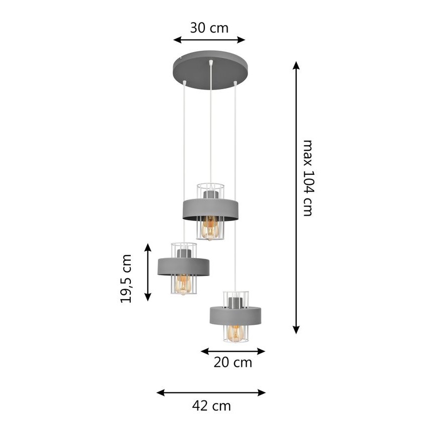 Lustra ar auklu VOLTA 3xE27/15W/230V d. 42 cm pelēka