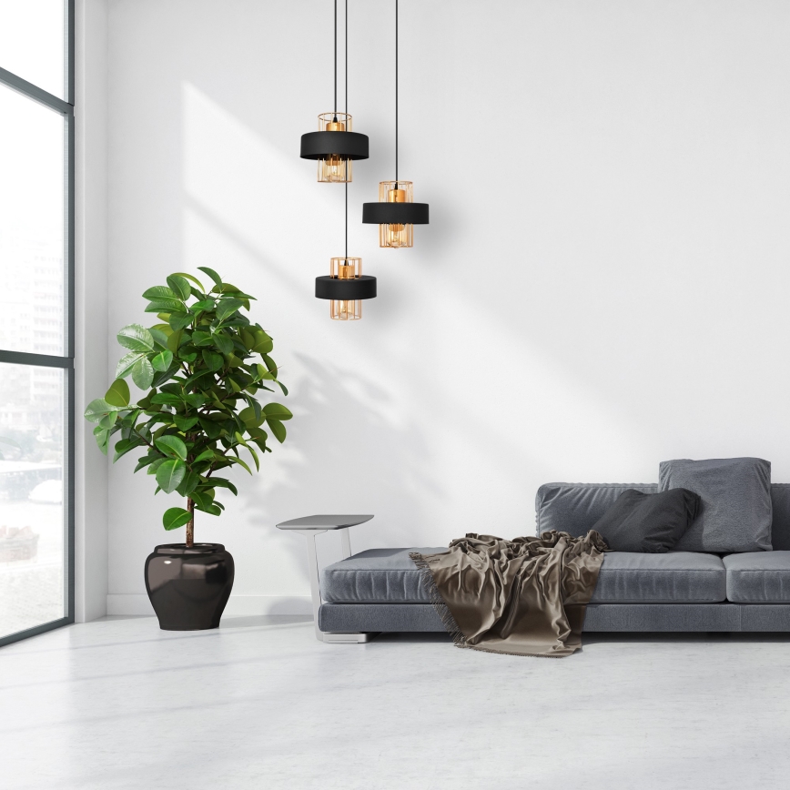 Lustra ar auklu VOLTA 3xE27/15W/230V melna/zelta