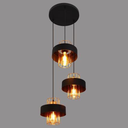 Lustra ar auklu VOLTA 3xE27/15W/230V melna/zelta
