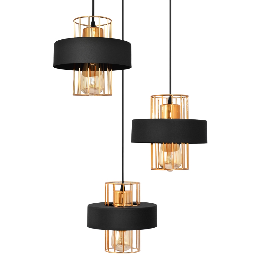 Lustra ar auklu VOLTA 3xE27/15W/230V melna/zelta
