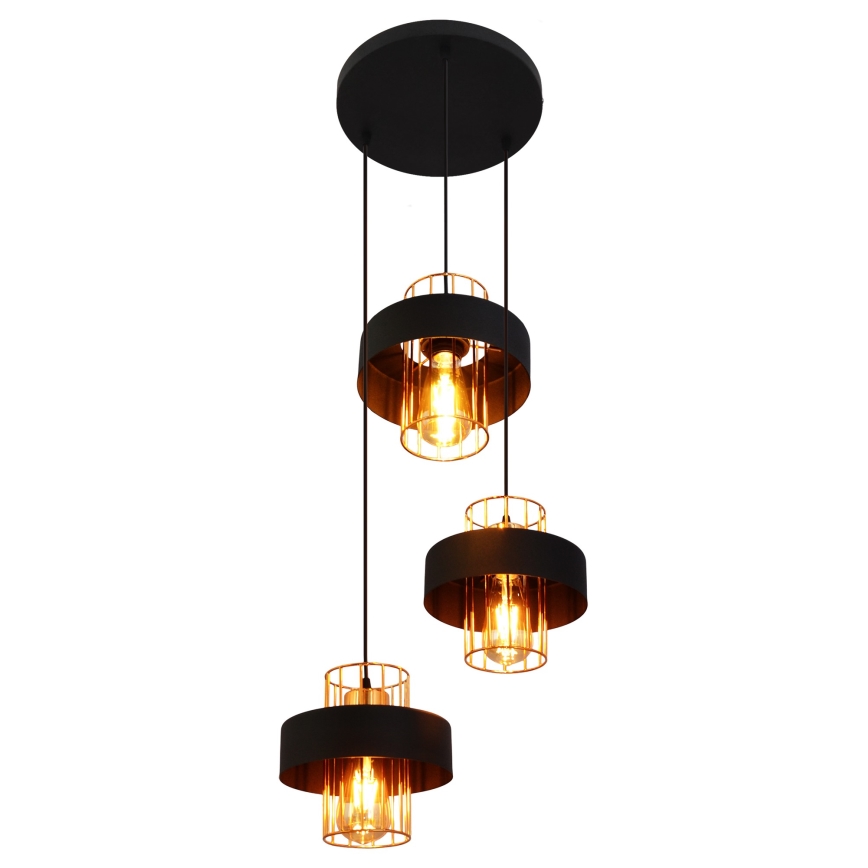 Lustra ar auklu VOLTA 3xE27/15W/230V melna/zelta