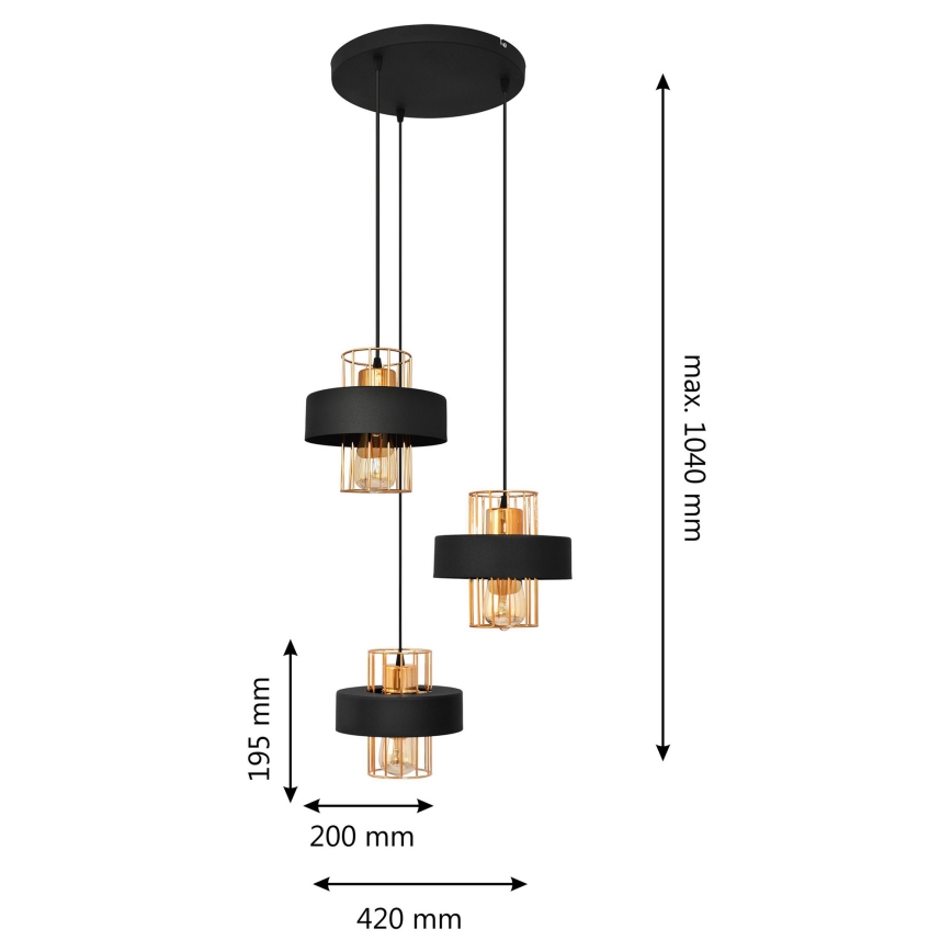 Lustra ar auklu VOLTA 3xE27/15W/230V melna/zelta