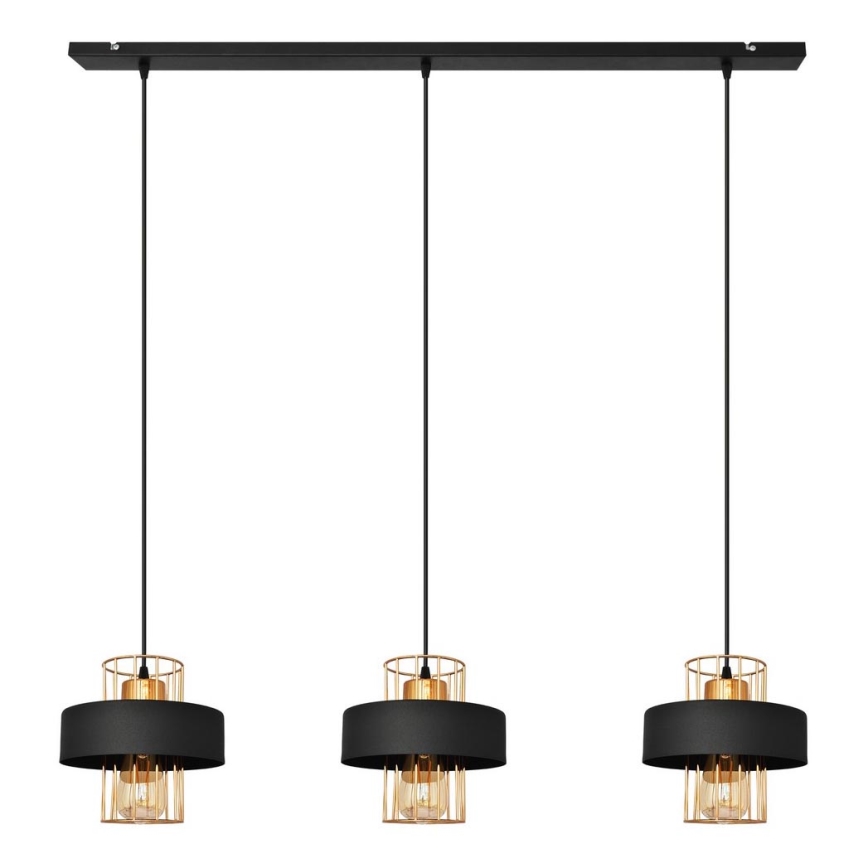 Lustra ar auklu VOLTA 3xE27/15W/230V melna/zeltaina