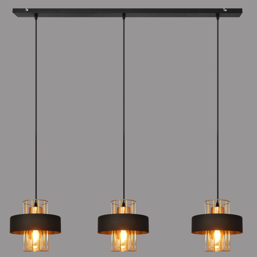 Lustra ar auklu VOLTA 3xE27/15W/230V melna/zeltaina