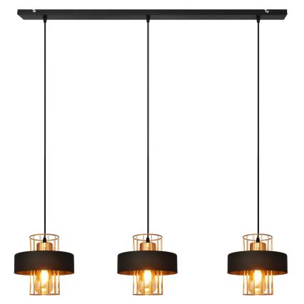 Lustra ar auklu VOLTA 3xE27/15W/230V melna/zeltaina