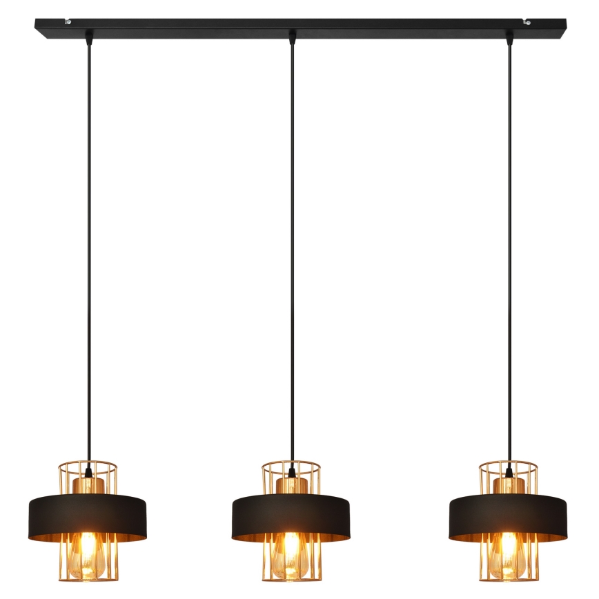 Lustra ar auklu VOLTA 3xE27/15W/230V melna/zeltaina