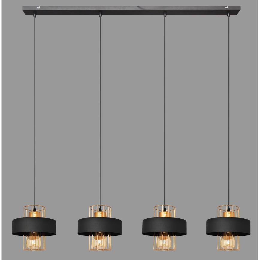 Lustra ar auklu VOLTA 4xE27/15W/230V melna/zeltaina