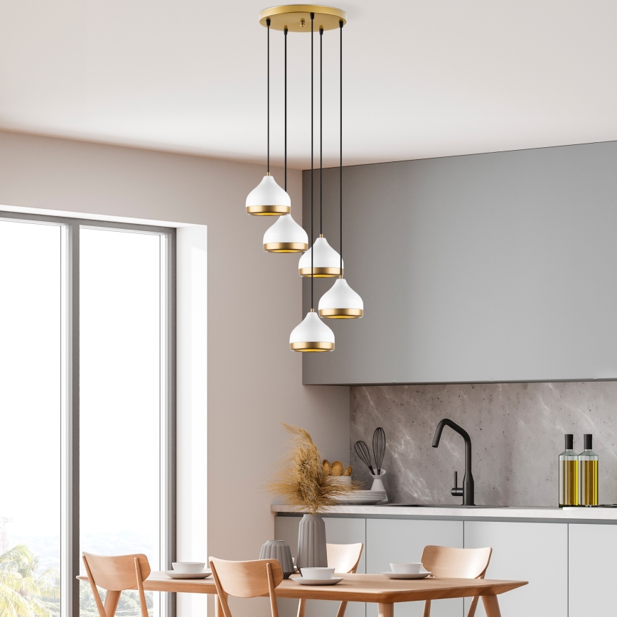 Lustra ar auklu YILDO 5xE27/40W/230V balta/zelta