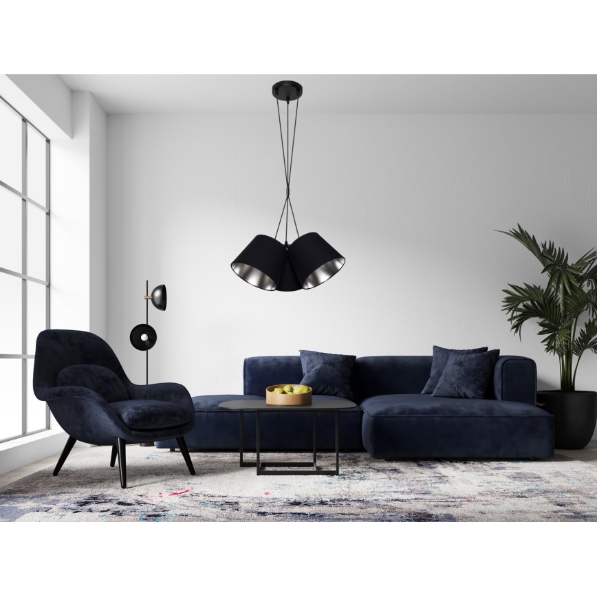 Lustra ar auklu ZOMA 3xE27/60W/260V melna/spīdīga hroma