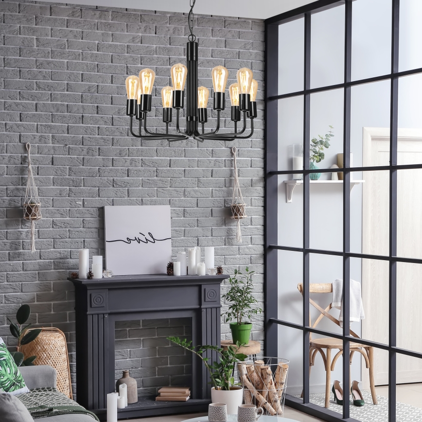 Lustra ar ķēdi 10xE27/60W/230V melna
